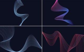 Set of 4 geometric wave pattern background Abstract waving line vector