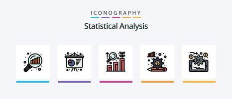 la línea de análisis estadístico llenó el paquete de 5 iconos, incluido el gráfico. negocio. análisis de palabras clave. análisis. grafico. diseño de iconos creativos vector