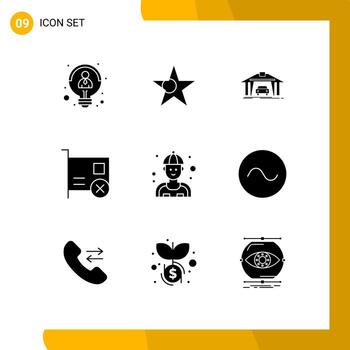 Set of 9 Commercial Solid Glyphs pack for mechanic pci building hardware computers Editable Vector Design Elements