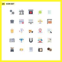 25 Universal Flat Color Signs Symbols of file checklist warning virus particle Editable Vector Design Elements