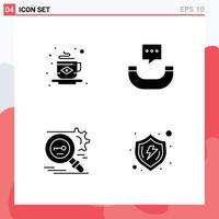 Group of 4 Modern Solid Glyphs Set for breakfast research flag sms security Editable Vector Design Elements