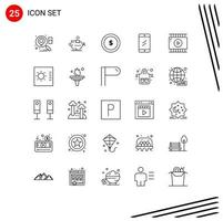 Group of 25 Modern Lines Set for journalist video study business education mobile Editable Vector Design Elements