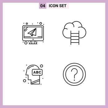 Modern Set of 4 Filledline Flat Colors and symbols such as computer human mail growth learning Editable Vector Design Elements