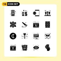 Pack of 16 creative Solid Glyphs of atom lab develop science test Editable Vector Design Elements