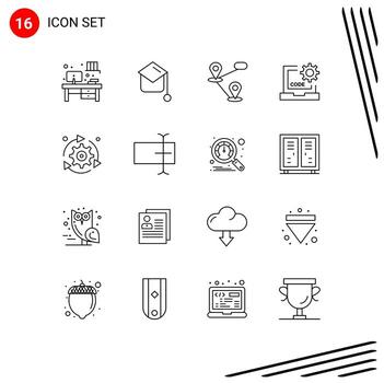 paquete de línea de vector editable de 16 esquemas simples de programación de ubicación de configuración desarrollar elementos de diseño de vector editable