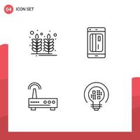 Stock Vector Icon Pack of 4 Line Signs and Symbols for farm device wheat cashless signal Editable Vector Design Elements