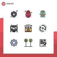 Set of 9 Modern UI Icons Symbols Signs for media breaking news workflow monitor email imac Editable Vector Design Elements