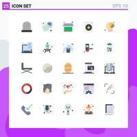 Mobile Interface Flat Color Set of 25 Pictograms of document mind document human graph Editable Vector Design Elements