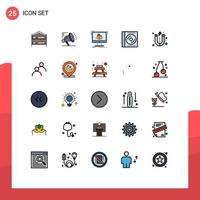 Mobile Interface Filled line Flat Color Set of 25 Pictograms of lead digital cube compact blu ray Editable Vector Design Elements