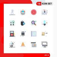 Pack of 16 Modern Flat Colors Signs and Symbols for Web Print Media such as solution bulb symbolism study rocket Editable Pack of Creative Vector Design Elements