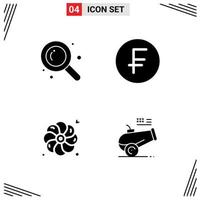 Solid Glyph Pack of 4 Universal Symbols of detective summer swiss france dollar cannon Editable Vector Design Elements