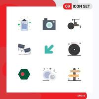 Modern Set of 9 Flat Colors and symbols such as down technology rickshaw surveillance camera Editable Vector Design Elements