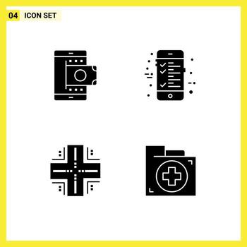 conjunto de 4 paquetes de glifos sólidos comerciales para elementos de diseño de vector editables de mainframe de cálculo de compra de base de datos móvil