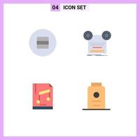 Editable Vector Line Pack of 4 Simple Flat Icons of diet audio macaroon retro file Editable Vector Design Elements