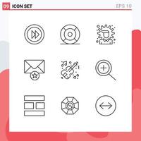 Group of 9 Outlines Signs and Symbols for music star ux message solution Editable Vector Design Elements