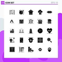 Set of 25 Commercial Solid Glyphs pack for accessories sd cooker microchip pot Editable Vector Design Elements