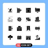 16 User Interface Solid Glyph Pack of modern Signs and Symbols of crash server web pc monitor Editable Vector Design Elements
