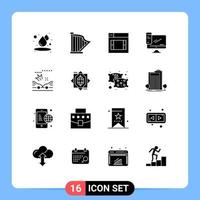 Paquete de glifos sólidos de 16 interfaces de usuario de signos y símbolos modernos de elementos de diseño de vectores editables del monitor web pc del servidor de bloqueo