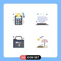 Set of 4 Modern UI Icons Symbols Signs for accounts plan lock coffee tea palm Editable Vector Design Elements