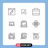 Group of 9 Outlines Signs and Symbols for office pc case hardware desktop Editable Vector Design Elements