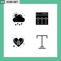 Set of 4 Vector Solid Glyphs on Grid for cloud easter sun hero heart Editable Vector Design Elements