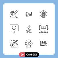 9 User Interface Outline Pack of modern Signs and Symbols of warning computer schedule dollar focus Editable Vector Design Elements