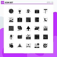 Pictogram Set of 25 Simple Solid Glyphs of party calendar win birthday quality assurance Editable Vector Design Elements