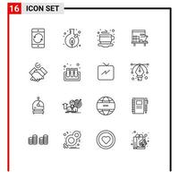 User Interface Pack of 16 Basic Outlines of table desk seed workplace tea Editable Vector Design Elements