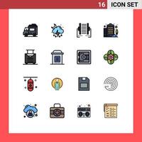 Pack of 16 Modern Flat Color Filled Lines Signs and Symbols for Web Print Media such as luggage company computer enterprise transfer Editable Creative Vector Design Elements