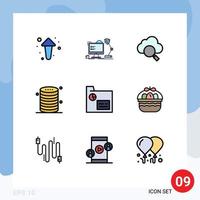 Group of 9 Modern Filledline Flat Colors Set for business server computer database cloud Editable Vector Design Elements