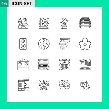 grupo de 16 esquemas modernos establecidos para elementos de diseño de vectores editables de la base de datos del servidor de plantas de altavoz de laud