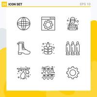 Set of 9 Commercial Outlines pack for bullet nature labour lotus shoe Editable Vector Design Elements