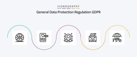 paquete de iconos gdpr line 5 que incluye correo electrónico. gdpr seguridad. procesador vector