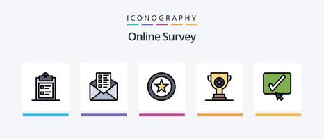 Online Survey Line Filled 5 Icon Pack Including business. text . disk. mobile . text. Creative Icons Design vector