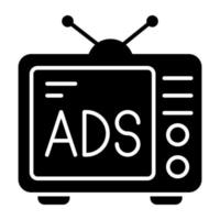 Glyph design icon of tv ads vector