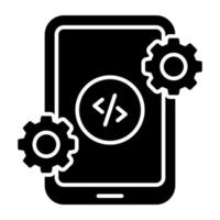 Glyph design icon of mobile coding development vector