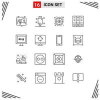 Pack of 16 Modern Outlines Signs and Symbols for Web Print Media such as documents archive electronic target fund Editable Vector Design Elements