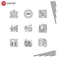 9 User Interface Outline Pack of modern Signs and Symbols of fitness diet power digital marketing automation Editable Vector Design Elements