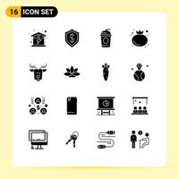 Modern Set of 16 Solid Glyphs Pictograph of canada alpine technology vegetable food Editable Vector Design Elements