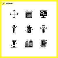 Set of 9 Commercial Solid Glyphs pack for rostrum classroom fill winner business Editable Vector Design Elements