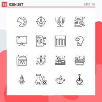 Modern Set of 16 Outlines and symbols such as monitor report digital search content Editable Vector Design Elements