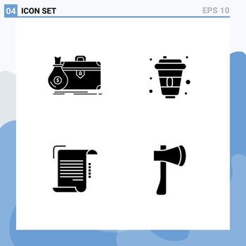 Modern Set of 4 Solid Glyphs and symbols such as briefcase document open drink note Editable Vector Design Elements
