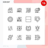 User Interface Pack of 16 Basic Outlines of world chart keyboard big marketing Editable Vector Design Elements