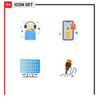 Group of 4 Flat Icons Signs and Symbols for assistant web customer support online computing Editable Vector Design Elements