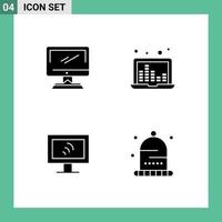 Mobile Interface Solid Glyph Set of 4 Pictograms of computer computer imac sound bars service Editable Vector Design Elements