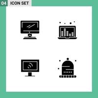 Mobile Interface Solid Glyph Set of 4 Pictograms of computer computer imac sound bars service Editable Vector Design Elements