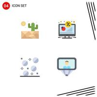 Set of 4 Vector Flat Icons on Grid for cactus pills discount percentage user Editable Vector Design Elements