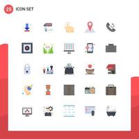 Mobile Interface Flat Color Set of 25 Pictograms of phone pin click map contact Editable Vector Design Elements