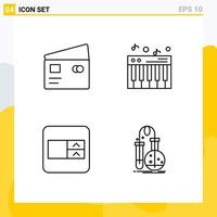 Set of 4 Modern UI Icons Symbols Signs for credit select box pay piano testing Editable Vector Design Elements