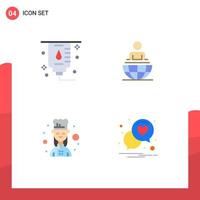 4 Universal Flat Icons Set for Web and Mobile Applications healthcare female chef global process modern chat Editable Vector Design Elements